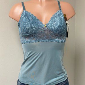 Brand New Marilyn Monroe Women's Camisole Blue Floral Stretch V-Neck Lace Top